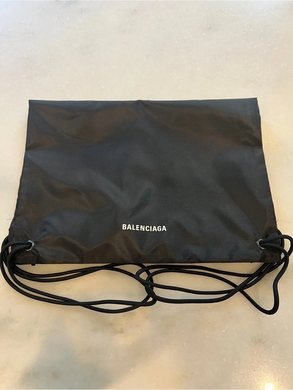 Balenciaga Black Nylon Drawstring Backpack with White Logo